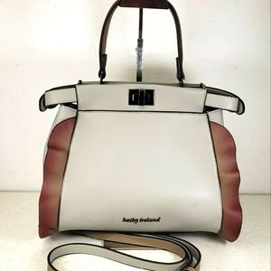 Kathy Ireland Designer Handbag - Gray & Brown Ruffle Crossbody Handbag Purse